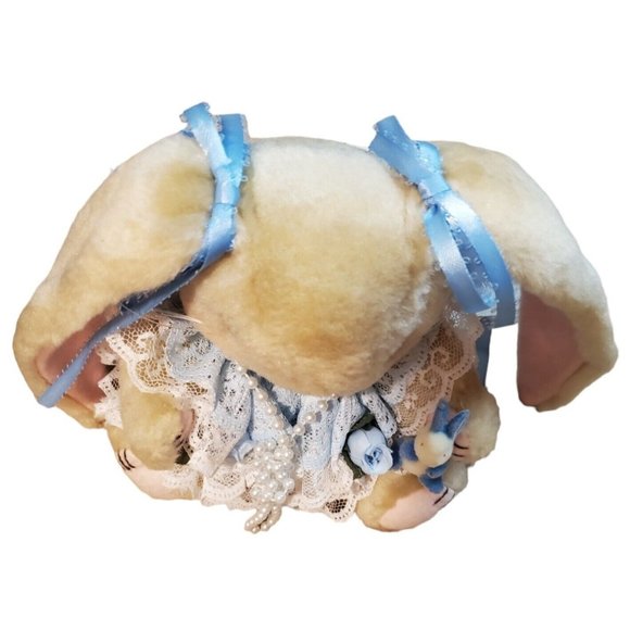 Vintage Bunny Rabbit Stuffed Animal Plush Blue 7" Jointed with Outfit Easter - Picture 4 of 13